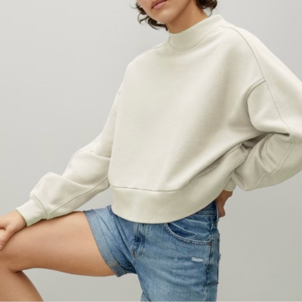 Everlane Track Cropped Sweatshirt Canvas Cream Pullover Large